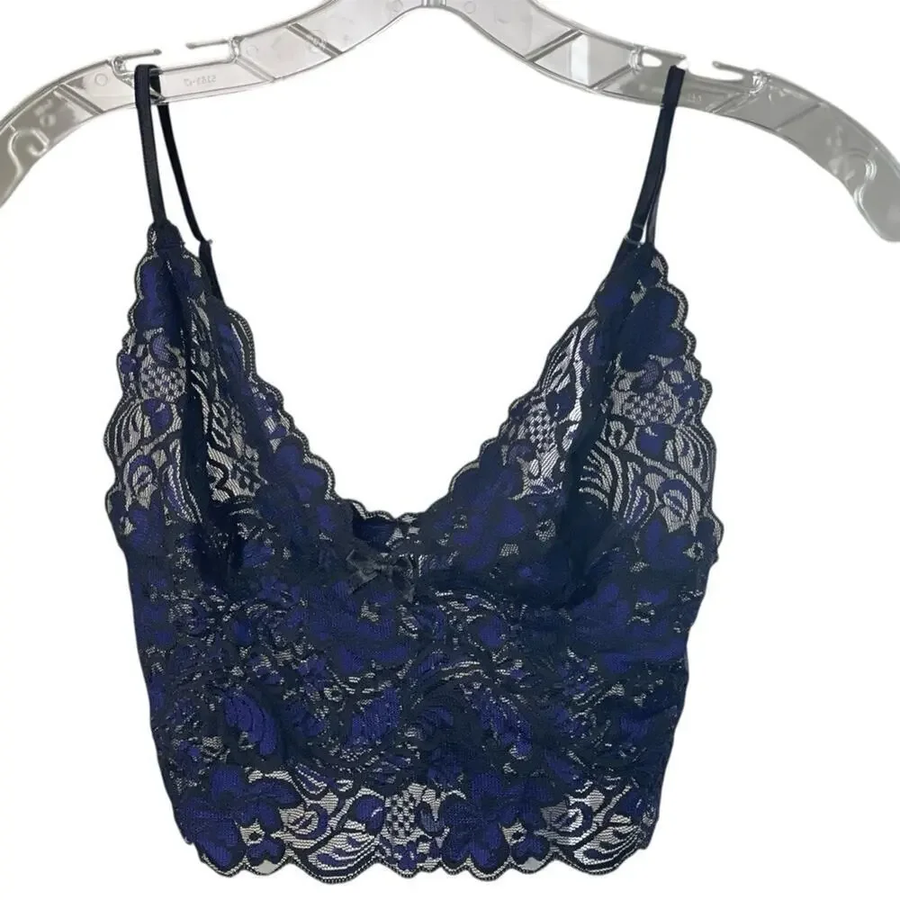 Elegant Lace Bralette Navy/Black, Stretchy, Layering, Sexy, Date, Parties, S